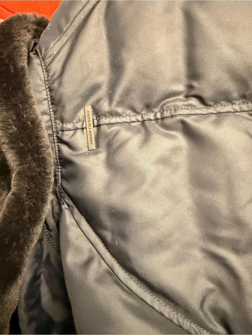 AX Armani Exchange White Duck Down Black Puffer Jacket Faux Fur Trim S - Picture 12 of 13